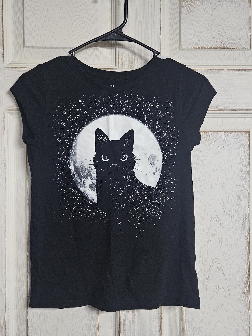 GAP Black Graphic Tee with Moonlit Cat Glow In The Dark